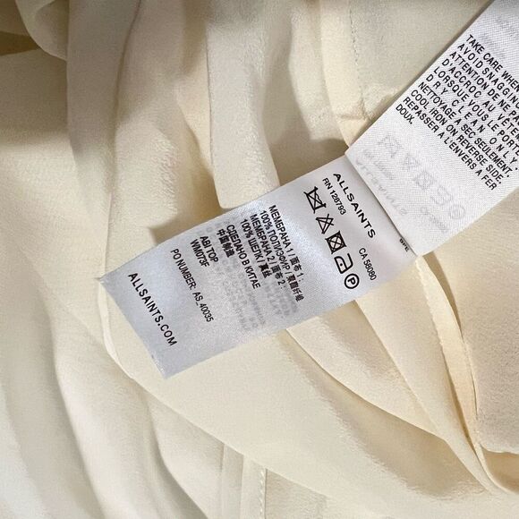 All Saints Draped Silk Top White Abi Sz Small 2 Layered Wrap Effect - Picture 8 of 15